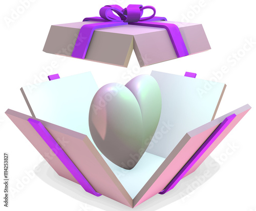 gift box with heart holographic isolated on transparent background