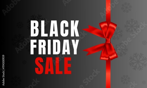 Black Friday Sale Banner with Red Gift Bow Black background for sale day after Thanksgiving.