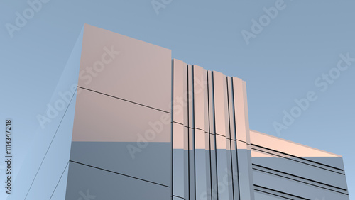 Modern architectural design minimalism,house,structure. Futuristic building made of concrete blocks at sunset,wallpaper.3D render