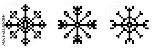 Pixel snowflakes set. A set of pixel snowflakes. Christmas New Year 8-bit style illustration.