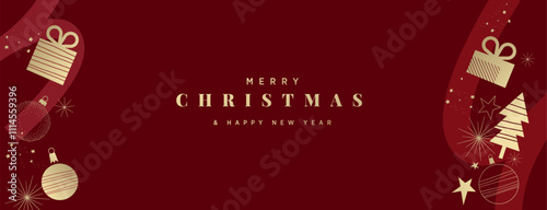 Merry Christmas and Happy New Year Greeting Card. Vector illustration for background, greeting card, party invitation card, website banner, social media banner, business and marketing material.