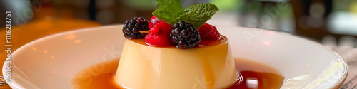 Panna cotta. Delicious panna cotta with caramel sauce and fresh berries