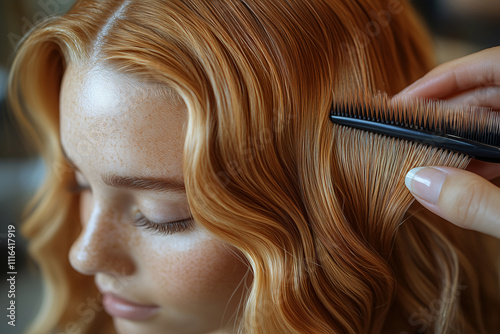 Hair colorist creating modern balayage highlights using professional technique