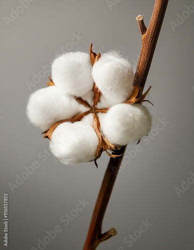 Close-up of a cotton boll on its branch.