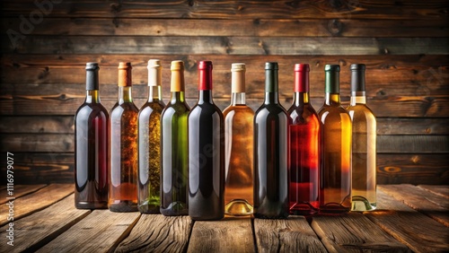 Bottles of wine on a rustic wooden table , wine, bottles, drink, alcohol, red, white, celebration, vineyard, glass, cork, wooden