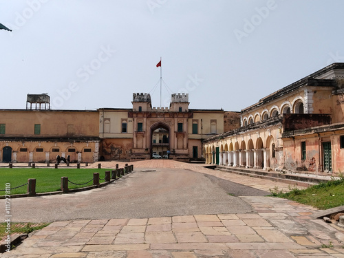 architecture of Ramnagar Fort on the banks of the ganges in Varanasi, India.