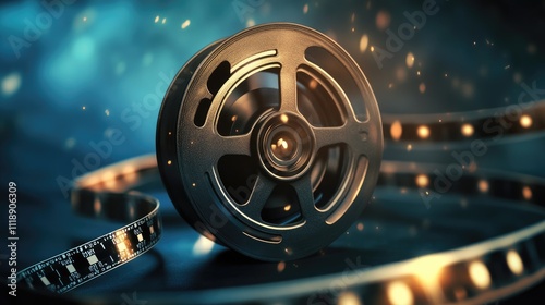 Film reel with sparks, cinematic concept.