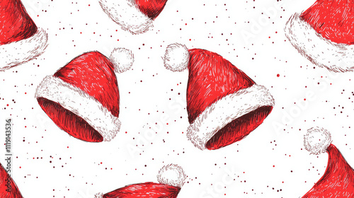 Set of red Christmas Santa Claus hats isolated on white background. Hand drawn simple Santa hats.