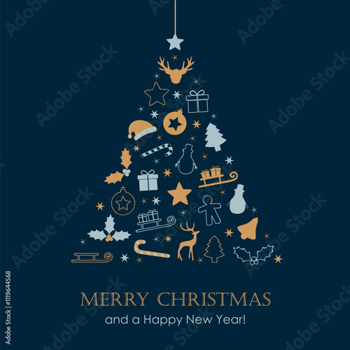 christmas greeting card with decorative fir tree vector illustration