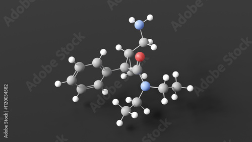 milnacipran molecule 3d, molecular structure, ball and stick model, structural chemical formula antidepressant