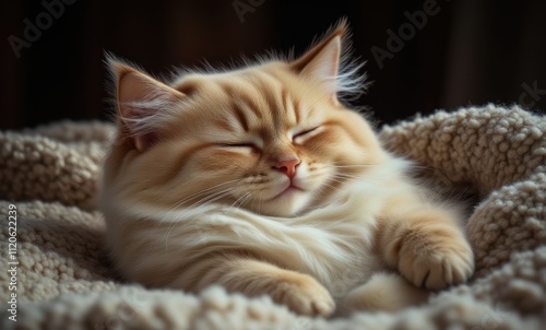 Relaxed fluffy cream-colored cat