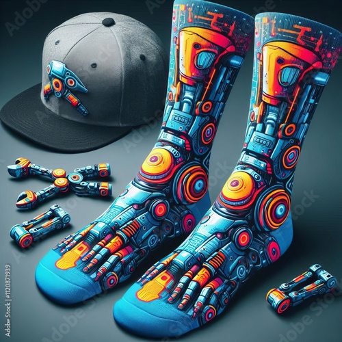 6 Robotic Arm Socks Vibrant socks featuring a robotic arm design