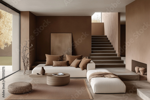 Modern interior design with Pantone 2025 Colour of the Year Mocha Mousse