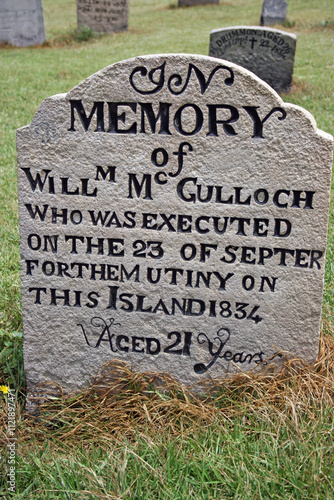 Historic gravestone of William McGulloch executed in 1834, Norfolk Island, Australia 