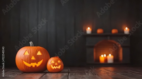 Spooky Halloween Jack o lanterns Candles Fireplace Autumn Dark Festive October Hol