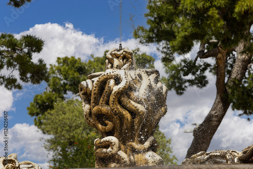 City ​​Park and fountain with octopuses, located at Largo Fontanelle street, Monopoli, Italy, Apulia