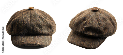 Classic brown newsboy cap png isolated on transparent background