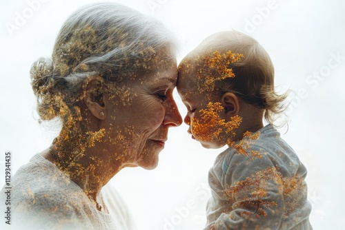 A mother holds a baby while wearing yellow flowers on her face, a heartwarming moment of motherly love