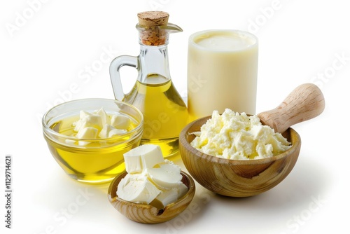 Dairy and oil fats on white background