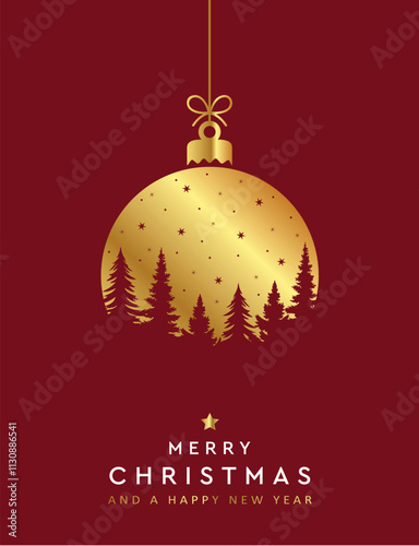 christmas greeting card with hanging ball decoration vector illustration