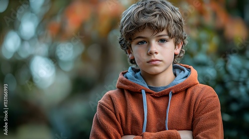 A young boy blocking someone on social media to prevent further cyberbullying, with a look of determination