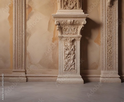 Roman plasterwork wall with intricate moldings, plasterwork, ancient roman architecture, architrave