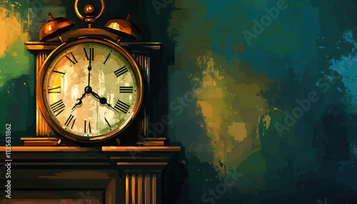 Digital Painting of Antique Alarm Clock on Mantel