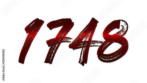 3D blood red number design of 1748 on white background.