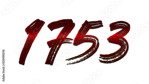 3D blood red number design of 1753 on white background.