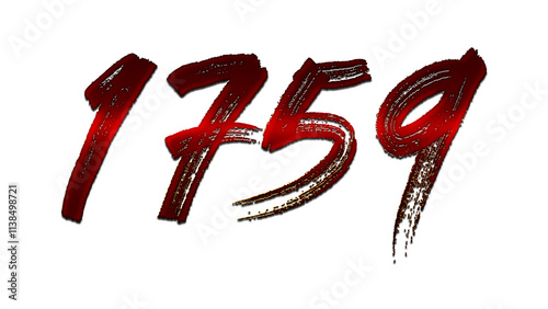 3D blood red number design of 1759 on white background.