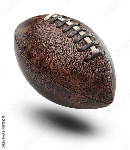 An American football made of leather, isolated on a white background, with a work path included.