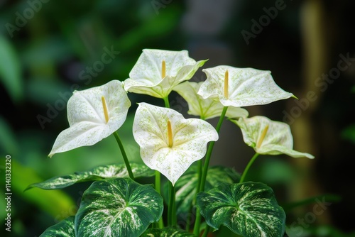 Liliput Caladium or Caladium humboldtii is a small ornamental plant resembling white lilies