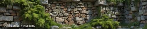 Majestic stone walls covered in vines and moss, vegetation, Southeast Asia, architecture