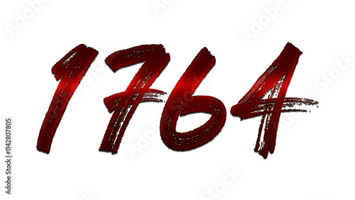 3D blood red number design of 1764 on white background.