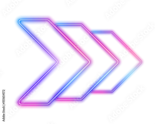 Glowing neon arrows-pointers on transparent background PNG, arrows-pointers on expressway, computer game, speed arrow. 