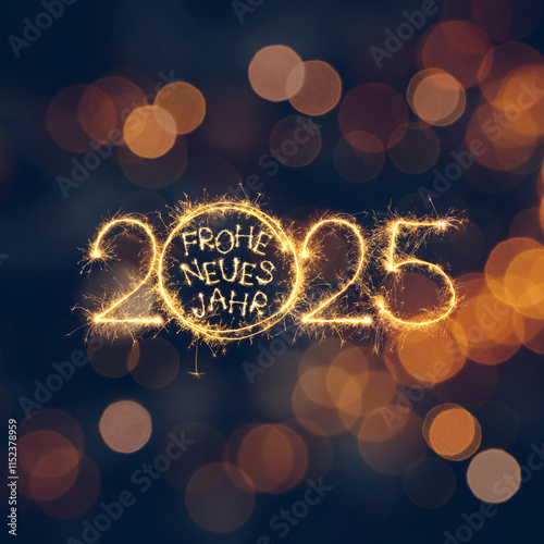 Happy New Year 2025 square card with text in German