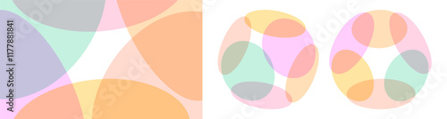 Abstract background with translucent overlapping coloured shapes. Modern design. Set of spheres. 3d vector illustration for brochure, banner, cover, card, flyer or presentation.